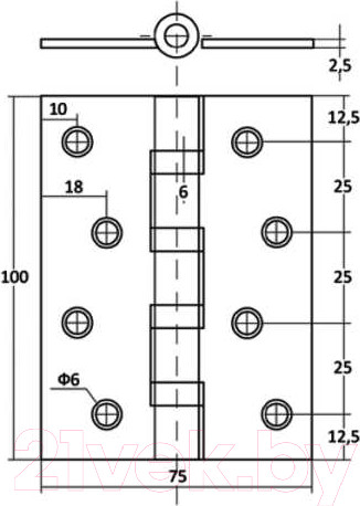 Изображение товара Петля дверная Vettore 2.5x75x100 4BB MACC (кофе)