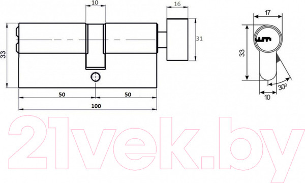 Изображение товара Цилиндровый механизм замка Vettore ZN M100 ZC NI 50Tx50 5кл. (никель)