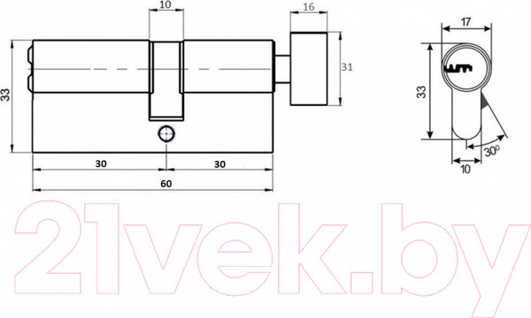 Изображение товара Цилиндровый механизм замка Vettore ZN M60 ZC NI 30Tx30 5кл. (никель)