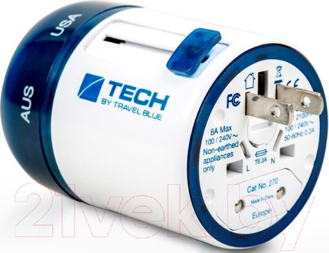 Изображение товара Адаптер питания сетевой Travel Blue USB Sliding Adaptor / 270_BLU  (белый/синий)