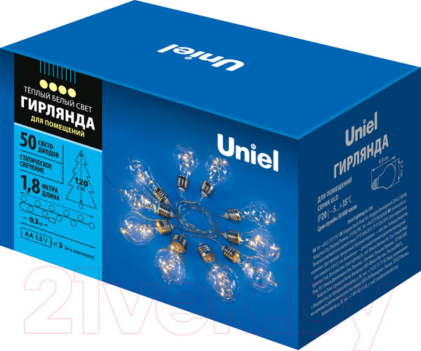 Изображение товара Светодиодная гирлянда Uniel UL-00008426 / ULD-S1800-050/STB/3AA