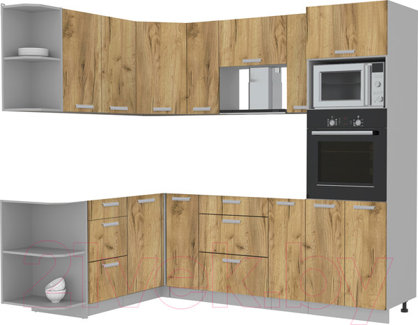 Изображение товара Кухонный гарнитур Интерлиния Мила Лайт 1.68x2.4 левая дуб золотой без столешницы