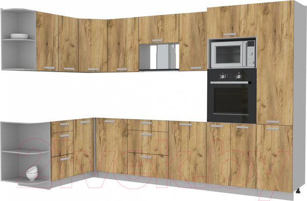 Изображение товара Кухонный гарнитур Интерлиния Мила Лайт 1.68x3.2 левая без столешницы (дуб золотой)