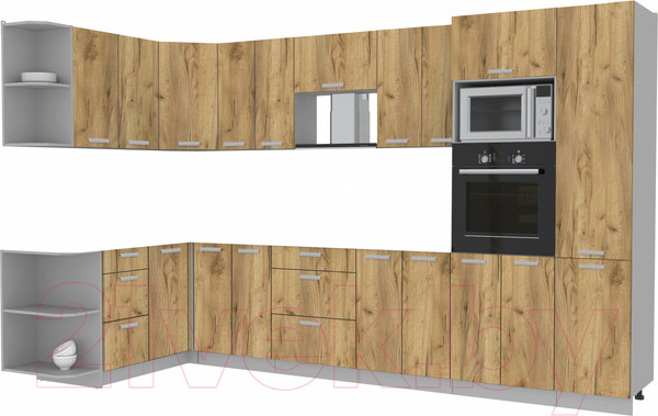 Изображение товара Кухонный гарнитур Интерлиния Мила Лайт 1.68x3.4 левая без столешницы (дуб золотой)