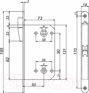 Изображение товара Защелка врезная с фиксацией Vettore 530 B-S Magnet AB (бронза)