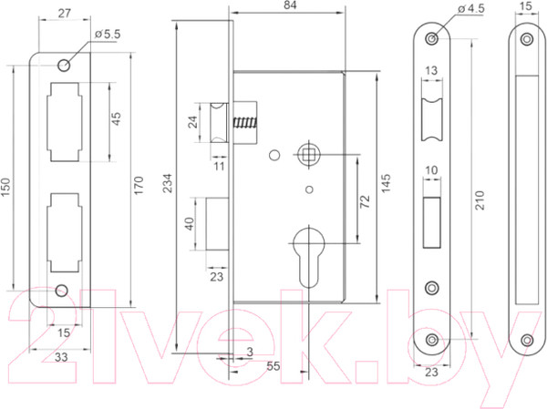 Изображение товара Замок врезной Vettore 7-72/55 NI (никель)