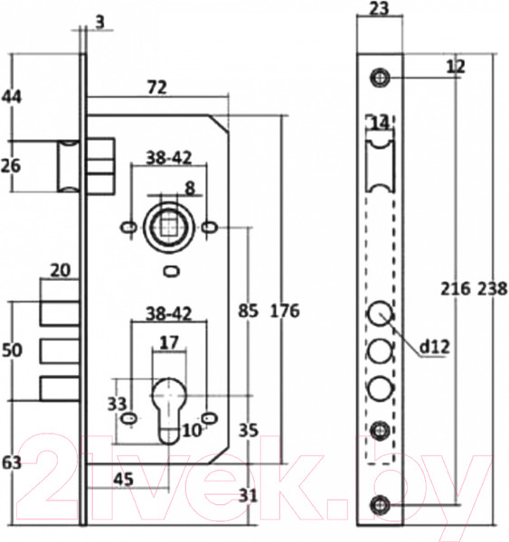 Изображение товара Замок врезной Vettore 2001 CP (хром, в пакете)