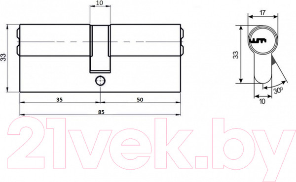 Изображение товара Цилиндровый механизм замка Vettore ZN M85 Z NI 35x50 5кл. (никель)