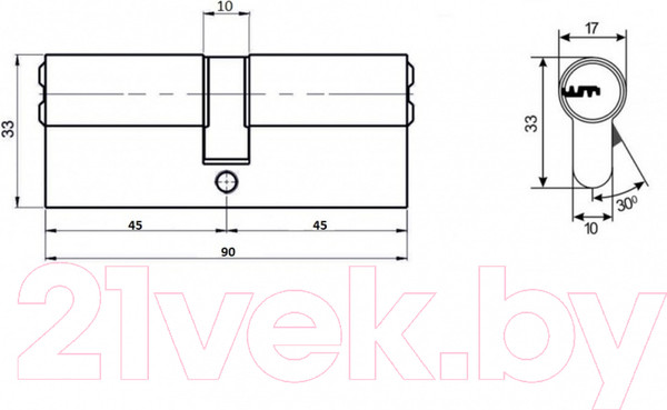Изображение товара Цилиндровый механизм замка Vettore ZN M90 Z NI 45x45 5кл. (никель)