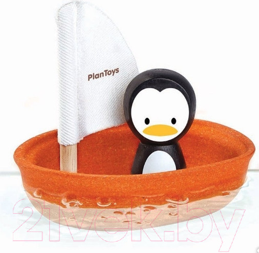 Изображение товара Набор игрушек для ванной Plan Toys Лодка и пингвин / 5711