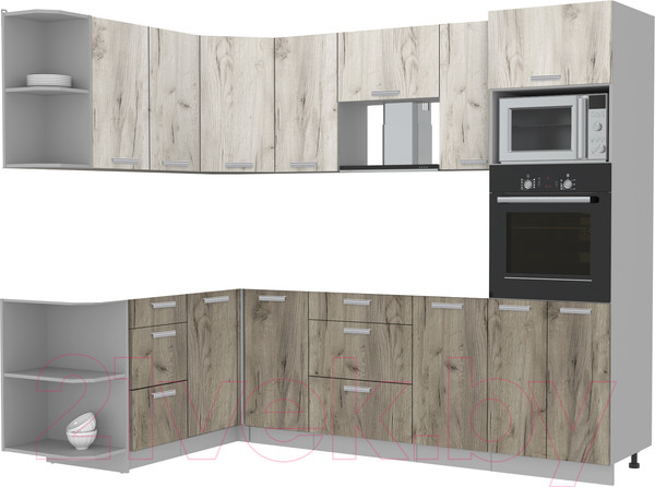 Изображение товара Кухонный гарнитур Интерлиния Мила Лайт 1.68x2.6 левая без столешницы (дуб белый/дуб серый)