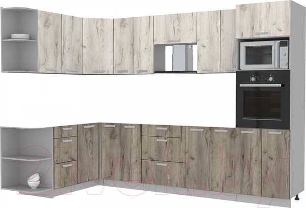 Изображение товара Кухонный гарнитур Интерлиния Мила Лайт 1.68x3.0 левая без столешницы (дуб белый/дуб серый)