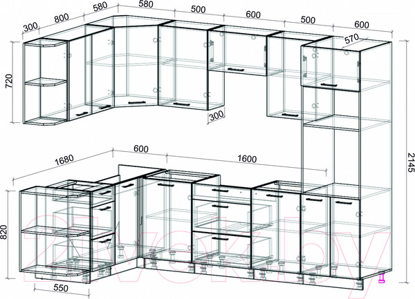 Изображение товара Кухонный гарнитур Интерлиния Мила Лайт 1.68x2.8 левая без столешницы (белый платинум/дуб серый)