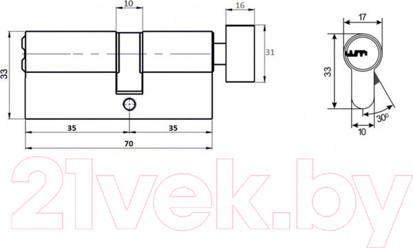 Изображение товара Цилиндровый механизм замка Vettore ZN M70 ZC GP 35Tx35 5кл. (золото)