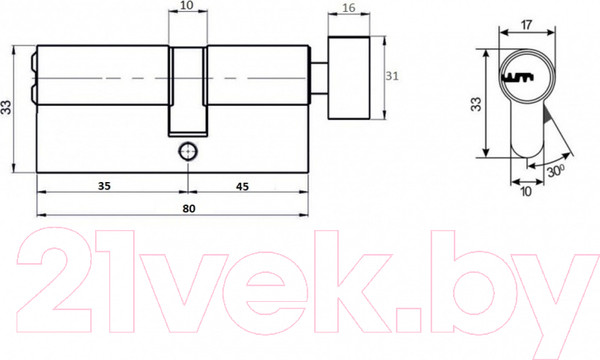 Изображение товара Цилиндровый механизм замка Vettore ZN M80 ZC NI 35Tx45 5кл. (никель)