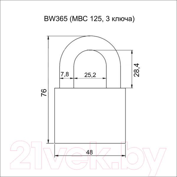 Изображение товара Замок навесной Vettore BW365 MP (МВС 125, 3 ключа, порошковый)