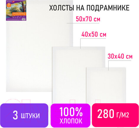 Изображение товара Набор холстов для рисования Brauberg Art / 192270 (3шт)