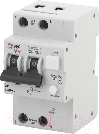 Изображение товара Дифференциальный автомат ЭРА Pro NO-902-20 АВДТ 64 C63 300мА 1P+N тип A / Б0031870