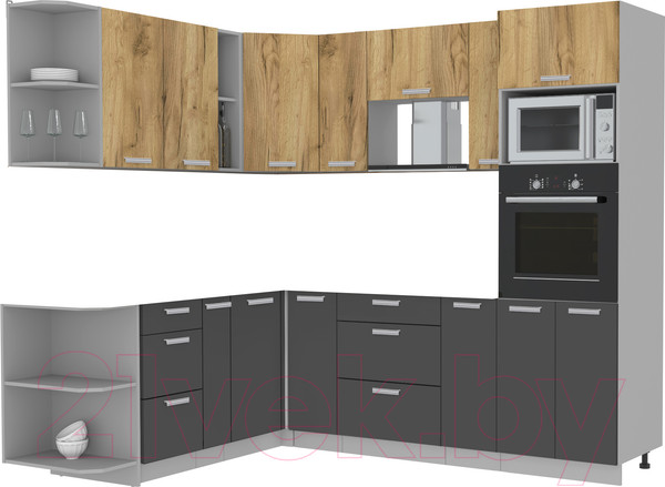 Изображение товара Кухонный гарнитур Интерлиния Мила Лайт 1.88x2.4 левая без столешницы (дуб золотой/антрацит)