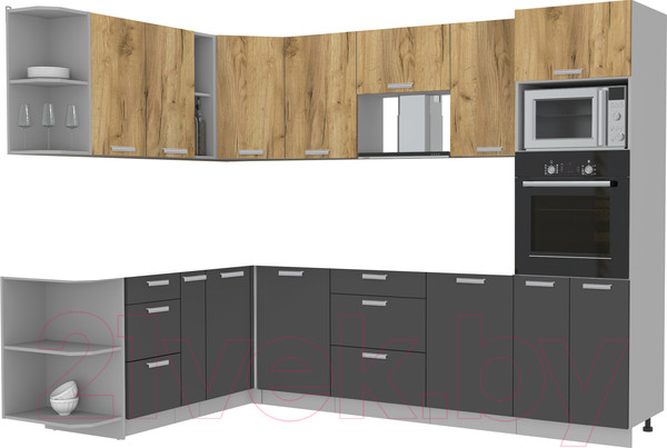 Изображение товара Кухонный гарнитур Интерлиния Мила Лайт 1.88x2.8 левая без столешницы (дуб золотой/антрацит)