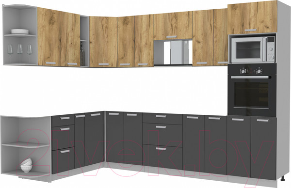Изображение товара Кухонный гарнитур Интерлиния Мила Лайт 1.88x3.0 левая без столешницы (дуб золотой/антрацит)