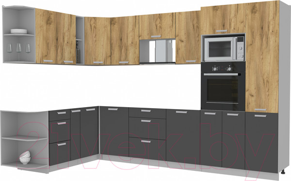 Изображение товара Кухонный гарнитур Интерлиния Мила Лайт 1.88x3.2 левая без столешницы (дуб золотой/антрацит)