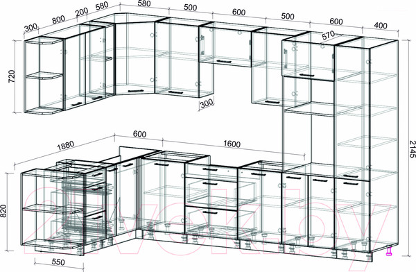 Изображение товара Кухонный гарнитур Интерлиния Мила Лайт 1.88x3.2 левая без столешницы (дуб золотой/антрацит)
