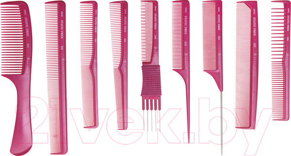 Изображение товара Набор расчесок Dewal В черном чехле CO-9-RED (9шт, красный)