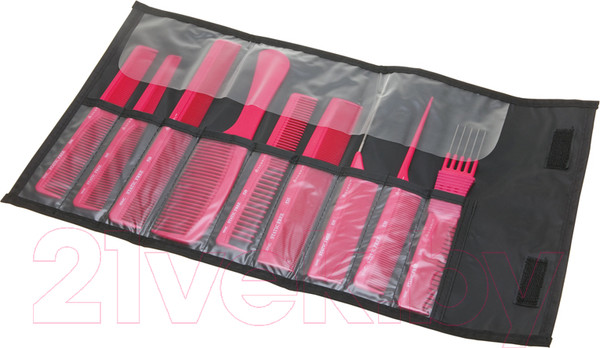 Изображение товара Набор расчесок Dewal В черном чехле CO-9-RED (9шт, красный)