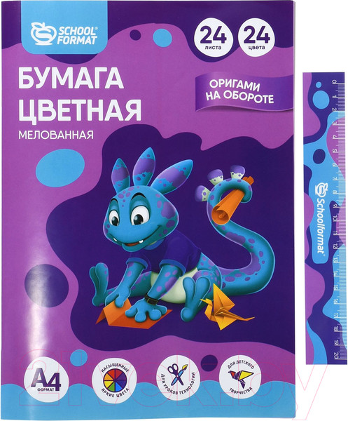 Изображение товара Набор цветной бумаги Schoolformat БЦ1М24Л24Ц-ШК (24цв)