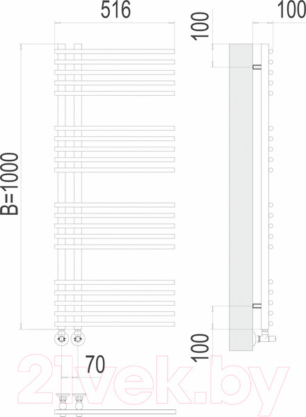 Изображение товара Полотенцесушитель водяной Terminus Астра П20 70x1000 (RAL 9005 матовый)