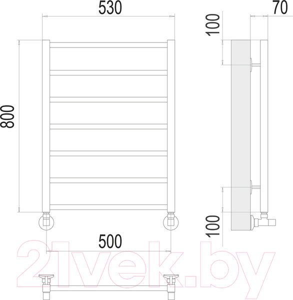 Изображение товара Полотенцесушитель водяной Terminus Контур П7 500x800 (RAL 9005 матовый)