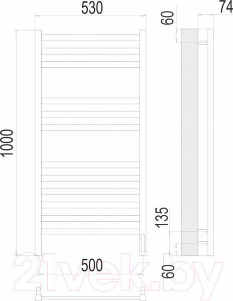 Изображение товара Полотенцесушитель электрический Terminus Енисей П12 500x1000 (RAL 9005 матовый)
