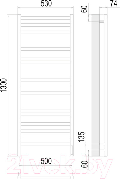 Изображение товара Полотенцесушитель электрический Terminus Енисей П15 500x1300 (RAL 9005 матовый)