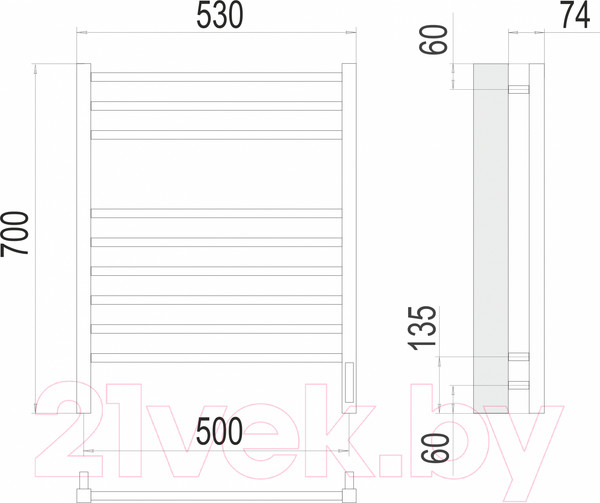 Изображение товара Полотенцесушитель электрический Terminus Сицилия П9 500x700 (RAL 9005 матовый)