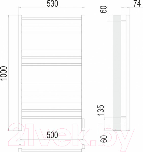 Изображение товара Полотенцесушитель электрический Terminus Сицилия П12 500x1000 (RAL 9005 матовый)