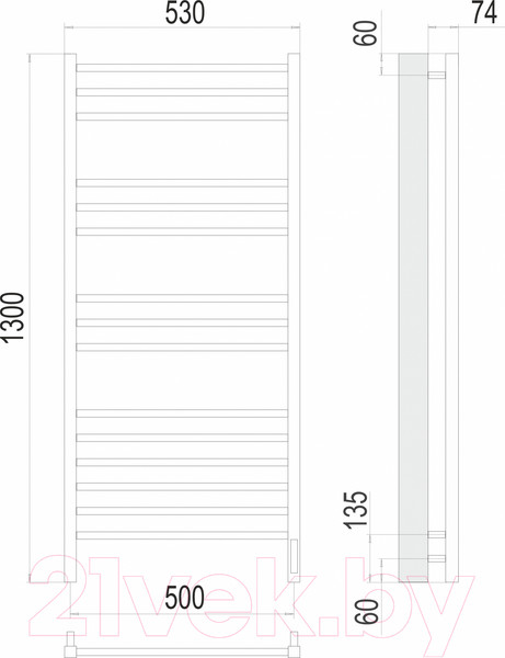 Изображение товара Полотенцесушитель электрический Terminus Сицилия П15 500x1300 (RAL 9005 матовый)