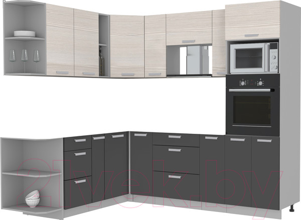 Изображение товара Кухонный гарнитур Интерлиния Мила Лайт 1.88x2.4 левая без столешницы (вудлайн кремовый/антрацит)