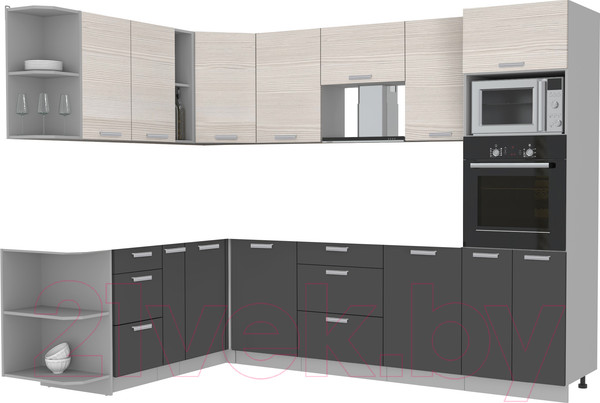 Изображение товара Кухонный гарнитур Интерлиния Мила Лайт 1.88x2.8 левая без столешницы (вудлайн кремовый/антрацит)