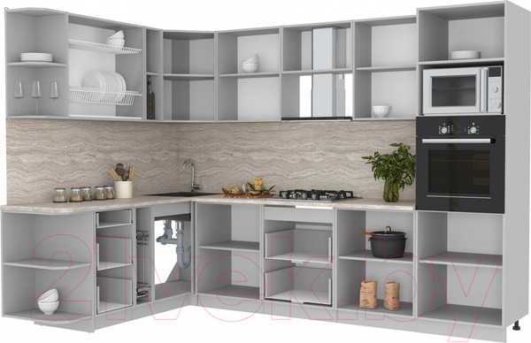 Изображение товара Кухонный гарнитур Интерлиния Мила Лайт 1.88x3.0 левая без столешницы (вудлайн кремовый/антрацит)