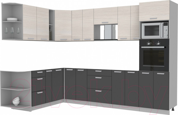 Изображение товара Кухонный гарнитур Интерлиния Мила Лайт 1.88x3.0 левая без столешницы (вудлайн кремовый/антрацит)