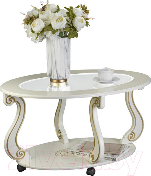 Изображение товара Журнальный столик Мебелик Овация С на колесах (слоновая кость/золото)