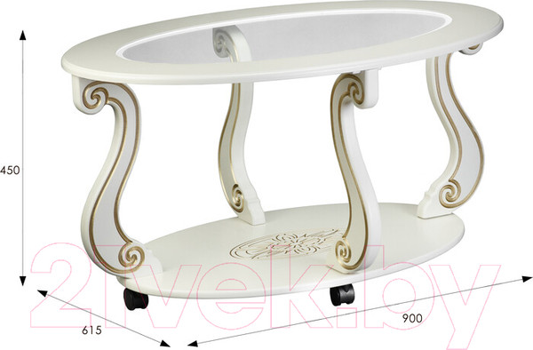 Изображение товара Журнальный столик Мебелик Овация С на колесах (слоновая кость/золото)