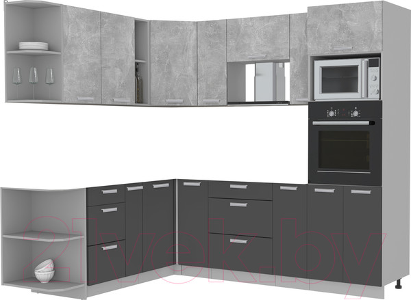 Изображение товара Кухонный гарнитур Интерлиния Мила Лайт 1.88x2.4 левая без столешницы (бетон/антрацит)