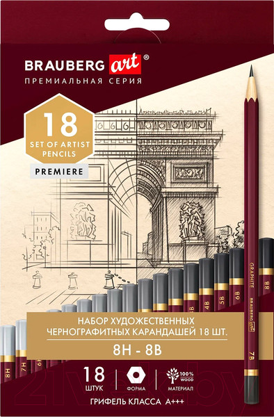 Изображение товара Набор простых карандашей Brauberg Art Premiere / 181893 (18шт)