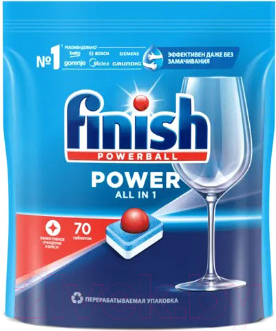 Изображение товара Таблетки для посудомоечных машин Finish All in One Бесфосфатные эффективное очищение и блеск (70шт)