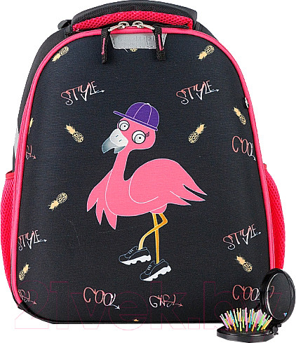 Изображение товара Школьный рюкзак Ecotope Kids Фламинго расческа 057-540-110-CLR (черный)