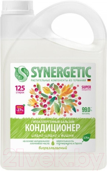 Изображение товара Кондиционер для белья Synergetic Биоразлагаемый. Иланг-иланг и вишня (3.75л)