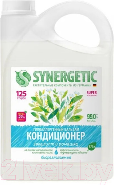 Изображение товара Кондиционер для белья Synergetic Биоразлагаемый. Эвкалипт и ромашка (3.75л)