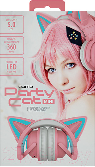 Изображение товара Беспроводные наушники Qumo Party Cat Min BT 0051 (розовый/голубой)